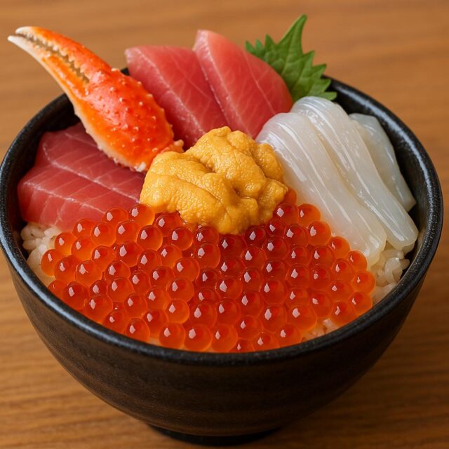 函館朝市の海鮮丼 – 新鮮なウニ&イクラがたっぷり!