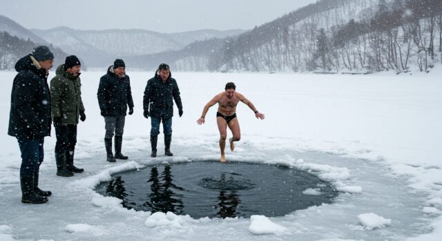 凍った湖に飛び込むとか、正気の沙汰じゃない。
